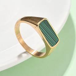 Малахит 316l перстни из натурального малахита из нержавеющей стали для женщин, прямоугольные, ионное покрытие (ip), размер США 9 (18.9 мм)