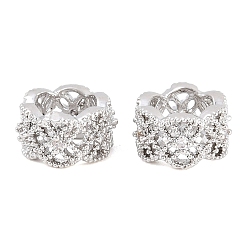 Платина Бусины из прозрачного кубического циркония в форме цветка, латунь., бусины с большим отверстием, без кадмия и без свинца, стойки покрытие, долговечный, платина, 11x6 мм, отверстие : 7 мм