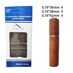 Platinum Iron Yarn Needles, Big Eye Blunt Needles, for Cross-Stitch, Knitting, Ribbon Embroidery, with Wood Box, Platinum, 36~42x0.76mm