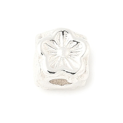 Серебро 925 шарики стерлингового серебра, Кубик с цветком, серебряные, 4x4x4.5 мм, отверстие : 1.8 мм