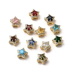 (52) Непрозрачная лаванда Латунные микро проложить кубического циркония бусы, звезда, с кристаллическим цирконием, реальный 18 k позолоченный, разноцветные, 10x10x7.5 мм, отверстие : 2x2 мм