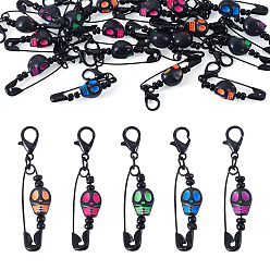 Negro 20Piezas de decoraciones colgantes con imperdibles de hierro y acrílico con forma de calavera de Halloween, con cierre de langosta, negro, 43.5 mm