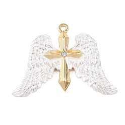 Белый Краску для запекания 304 нержавеющая сталь с подвесками из страз, крыло с крестообразными подвесками, вакуумное покрытие pvd, реальный 18 k позолоченный, белые, 32.5x47x4 мм, отверстие : 2 мм