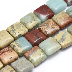 Aqua Terra Jaspis Natürliche Aqua Terra Jaspis Perlen Stränge, Eindruck Jasper, Viereck, 10x10x4~4.5 mm, Bohrung: 0.7 mm, ca. 40 Stk. / Strang, 15.7 Zoll (40 cm)