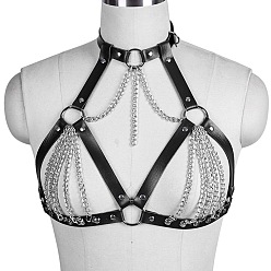 Черный Искусственная кожа и сплав панцирная цепь сбруя нагрудные цепи для тела, платина, чёрные, 320~410 мм