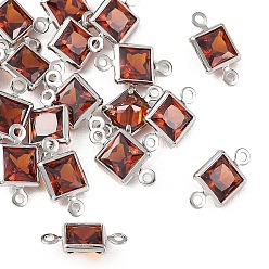 Chocolate SHEGRACE Brass Pave Cubic Zirconia Square Connector Charms, Cadmium Free & Nickel Free & Lead Free, Long-Lasting Plated, Real Platinum Plated, Chocolate, 11x6x2.5mm, Hole: 1mm