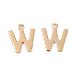 Letter W 201 прелести нержавеющей стали, алфавит, реальный 18 k позолоченный, буква.w, 12x10.1x0.6 мм, отверстие : 1.4 мм