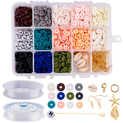 Mixed Color DIY Earring Making, with Polymer Clay Beads, Acrylic Beads, Cowrie Shell Beads, Alloy Lobster Claw Clasps & Pendants, Brass Earring Hooks, Mixed Color, 14x10.8x3cm