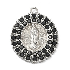 Нержавеющая Сталь Цвет 304 подвески из нержавеющей стали и страз, овал с подвеской девы марии, струя, цвет нержавеющей стали, 25x20.5x2.5 мм, отверстие : 1.6 мм