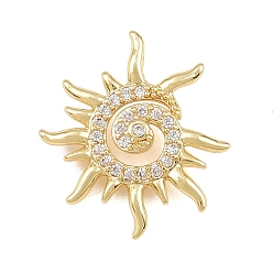 Doré  Pendentifs en laiton zircon cubique transparent, charmes soleil en spirale, or, 18.5x17.5x5.5mm, Trou: 3.5x3.5mm