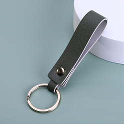 Темно-оливково-зеленый Брелок из искусственной кожи, с металлическим кольцом для ключей, прямоугольные, темно-оливковый зеленый, 8.8x1.8 см