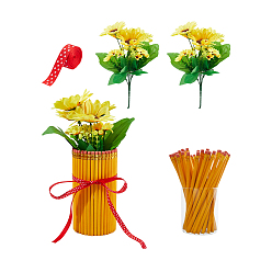 Mixed Color High Borosilicate Glass Watering Plant Vases, with Wood Pencils, Polyester Grosgrain Ribbons, Paper Double Sided Adhesive Tape, Mixed Color, 84x99mm, Inner Diameter: 80.5mm, Capacity: 450ml(15.22fl. oz)