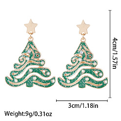 Рождественская елка Рождественские серьги-гвоздики из сплава, с эмалью и горный хрусталь, золотые, рождественская елка, 40x30 мм