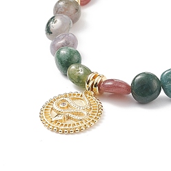 Мосс Агат Ожерелья с кулонами из змеиной латуни с микро-паве для женщин, естественно моховой агат бисера ожерелья, с 304 из нержавеющей стали Lobster Claw застежками, 15.31 дюйм (38.9 см)