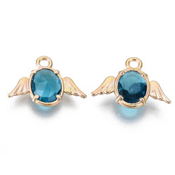 Стально-синий Граненые подвески стекла, с выводами настроек ламелей из сплава, без кадмия, без никеля и без свинца, ангел, золотой свет, стальной синий, 12x16x3 мм, отверстие : 1.6 мм