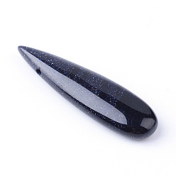 Синий Драгоценный Камень Синтетический синий авантюрин подвески, слеза, 35~37x10x5~6 мм, отверстие : 1 мм