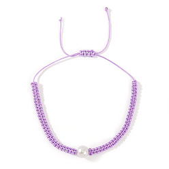 Лиловый Минималистичные регулируемые плетеные браслеты из полиэфирного шнура, украшения из искусственного жемчуга для женщин, сирень, внутренний диаметр: 11 дюйм (28 см)