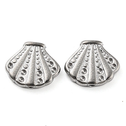 Stainless Steel Color Tarnish Resistant 316 Stainless Steel Beads, Shell Shape, Stainless Steel Color, 13x16x4mm, Hole: 1.2mm