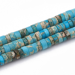 Deep Sky Blue Synthetic Imperial Jasper Beads Strands, Heishi Beads, Flat Round/Disc, Deep Sky Blue, 4~5x2~2.5mm, Hole: 0.5mm, about 173pcs/strand, 15.5 inch
