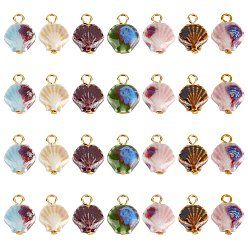 (52) Непрозрачная лаванда 28 шт. 7 стильные подвески из яркого глазурованного фарфора ручной работы, с 304 фурнитурой из нержавеющей стали, формы раковины, золотые, разноцветные, 16 мм, отверстие : 2.2 мм, 4 шт / стиль