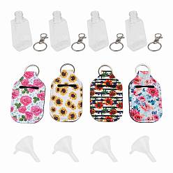 Mixed Color DIY Travel Bottle Set Kits, Hand Sanitizer Keychain Holders, with Transparent Plastic Squeeze Bottles, Alloy Swivel Clasps, Mixed Color, Plastic Bottles: 7.9x2.3x3.2mm, capacity: 30ml, 4pcs/set