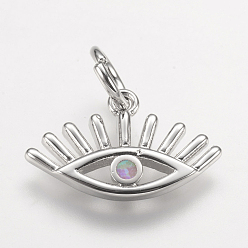 Pink Латунные подвески, с синтетическим опалом, глаз, платина, розовые, 11x17.5x2 мм, отверстие : 4 мм