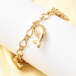 Золотой 304 из нержавеющей стали шарм браслеты, морская звезда и рыба, золотые, 7-3/4 дюйм (19.8 см)