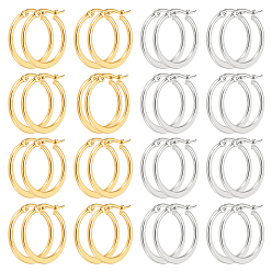Золотой & Цвет Нержавеющей Стали 16пары 2 цвета 304 серьги-кольца из нержавеющей стали, гипоаллергенные серьги, кольцо, золотые и нержавеющая сталь цвет, 12 датчик, 24~26x2 мм, штифты : 0.7~1.3x0.68~1 мм
