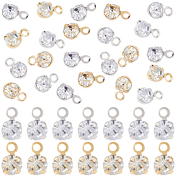Золотой & Серебряный 50 шт. 2 цвета латунные подвески со стразами, плоско-круглые, без никеля , золотой и серебряный, 5.5x3.5x2.5 мм, отверстие : 1 мм, 25 шт / цвет