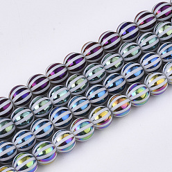 (52) Непрозрачная лаванда Стеклянные бусины с гальваническим покрытием , круглый с полосой, разноцветные, 8x7.5 мм, отверстие : 1.2 мм, около 40 шт / нитка, 11.8 дюйм