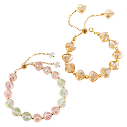 (52) Непрозрачная лаванда 2шт. 1 стили браслеты-слайдеры из граненых стеклянных бусин, С золотыми результатами железа, разнообразные, разноцветные, 12-1/4 дюйм (31 см)