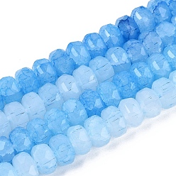 Темно-Голубой Нити из бусин с эффектом кракелюра, имитирующие нефрит., рондель, граненые, глубокое синее небо, 7.5~8x5~5.5 мм, отверстие : 1.4 мм, около 70~71 шт / нитка, 14.57~14.76 дюйм (37~37.5 см)