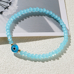 Светло-Голубой 1браслеты из бисера-рондель из поликарбоната, браслеты из бусин от сглаза для женщин, граненые, Небесно-голубой, внутренний диаметр: 6-7/8 дюйм (17.5 см)