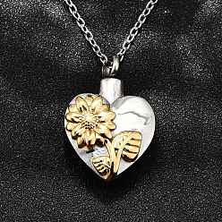 Золотой & Цвет Нержавеющей Стали 304 ожерелья с подвеской в виде сердца из нержавеющей стали в виде подсолнуха и гроба, ожерелья из урны с прахом для домашних животных, золотые и нержавеющая сталь цвет, 21.57 дюйм (54.8 см)