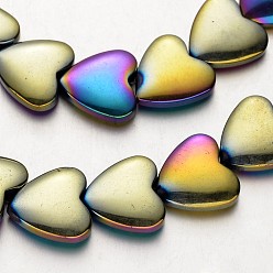 (966) Внутренний цвет Кристалл / Лиловато-лиловый на подкладке Гальванизировать немагнитных синтетический гематит нитей бисера, сердце, с покрытием разноцветным, 15x15x5 мм, отверстие : 1 мм, около 31 шт / нитка, 15.7 дюйм