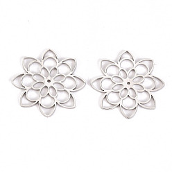 Нержавеющая Сталь Цвет Не тускнеет 304 филигранные соединительные элементы из нержавеющей стали, лазерная резка, цветок, цвет нержавеющей стали, 24x24x1 мм, отверстие : 0.8 мм