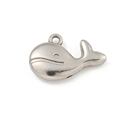 Нержавеющая Сталь Цвет Не тускнеющие 304 подвески из нержавеющей стали, очарование кита, цвет нержавеющей стали, 12x18.5x3.5 мм, отверстие : 1.5 мм