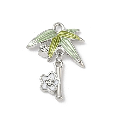 Платина Подвески из сплава эмали и стразов с покрытием стойки, без кадмия, без никеля и без свинца, бамбуковых листьев, платина, 27x14x3 мм, отверстие : 1.6 мм