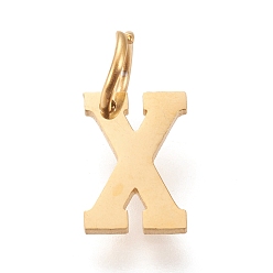 Letter X 304 подвески из нержавеющей стали, с прыжковых колец, ручная полировка, золотые, Письмо X, 10x7x1 мм, отверстие : 4.5 мм