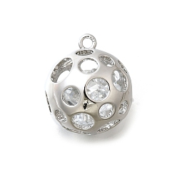 Платинированный Латунь с кубическим цирконием подвеской, без кадмия, без никеля и без свинца, шармы в виде земного шара, полый, Реальная платина, 20x17 мм, отверстие : 1.6 мм