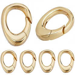 Настоящее золото 18K 6шт. латунные пружинные кольца-затворы, без кадмия, без никеля и без свинца, овальное кольцо, реальный 18 k позолоченный, 9x7x2 мм, отверстие : 4.5x5.5 мм