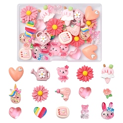 Pink 30 шт. 15 стили непрозрачной и прозрачной смолы декодируют кабошоны, розовые, 10~27x14~20x4.5~9 мм, 2 шт / стиль