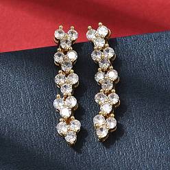 Настоящее золото 18K Плоские круглые серьги-гвоздики из латуни с микропаве и прозрачным фианитом, долговечный, стойки покрытие, без свинца и без кадмия, реальный 18 k позолоченный, 33x6 мм