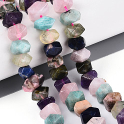 Смешанные камни Нити из натуральных бусин содалита, родонита, пренита, аметиста, розового кварца, амазонита в форме цветка и солнечного камня., граненые, рондель, с карточной бумагой, 7.5~16x7.5~16x5~9.5 мм, отверстие : 0.8~1 мм, около 25~27 шт / нитка, 7.28~7.68 дюйм (18.5~19.5 см), 1 прядь / комплект