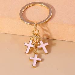 Pearl Pink Alloy and Enamel Keychain, Cross, Pearl Pink, 0.2cm
