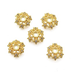 Золотой Звездные латунные колпачки с микропаве из кубического циркония, стойки покрытие, долговечный, без свинца и без кадмия, золотые, 11.5x3.5 мм, отверстие : 2.5 мм