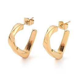 Золотой Ионное покрытие (IP) 304 Серьги-гвоздики из нержавеющей стали с треугольными гвоздиками, полукруглые серьги для женщин, золотые, 26x24.5x4 мм