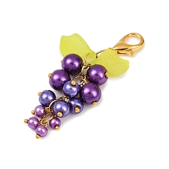 Фиолетовый Стекло подвесные украшения, с цинковым сплавом застежками омаров коготь, Форма винограда, фиолетовые, 57~60 мм