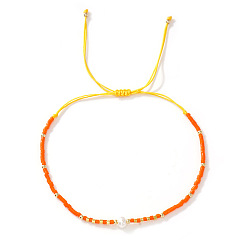 Оранжевый Регулируемые браслеты в богемном стиле из искусственного жемчуга и стеклянного бисера, плетеные для женщин., колонка, оранжевые, 11.02 дюйм (28 см)