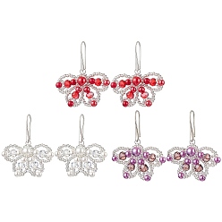 (52) Непрозрачная лаванда Серьги-бабочки из латуни, со стеклянными бусинами, серебряные, разноцветные, 45x40 мм